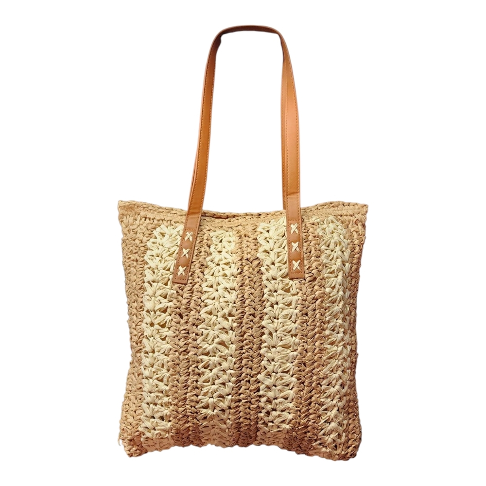 Woven Tan & Cream Striped Tote Bag